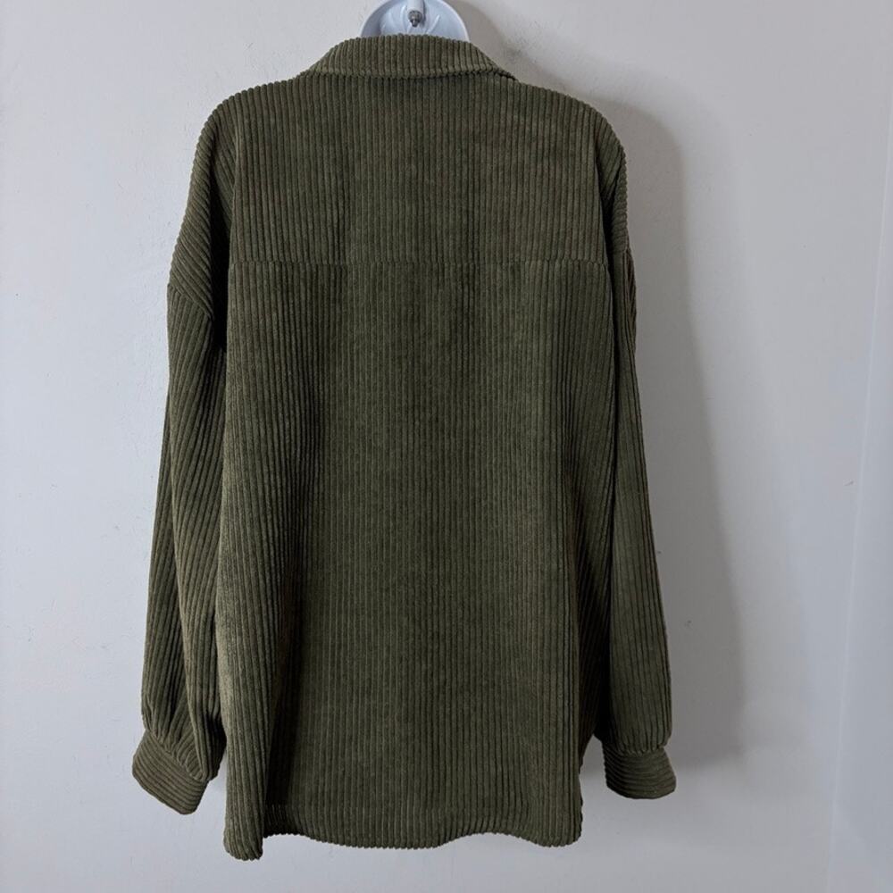 Shein Women's Corduroy Shacket Jacket Size L Olive Green Button Up Long Sleeve - Picture 6 of 9